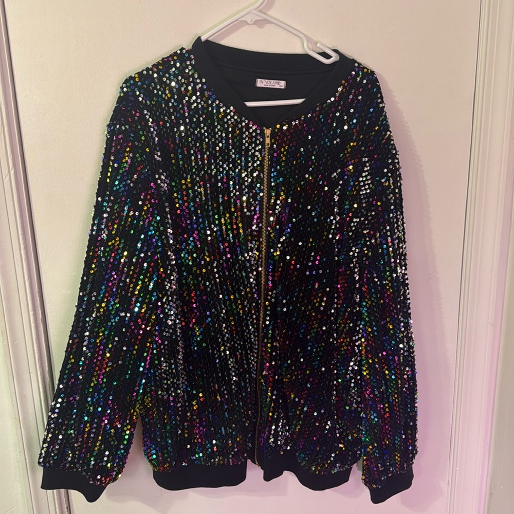 Women’s Plus Size Rainbow Sequin Jacket - 20W